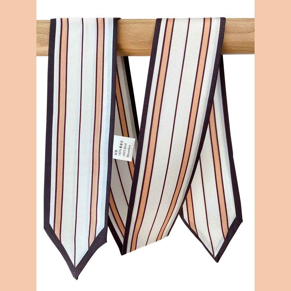 High Natural Silk Skinny Scarf Women Necktie Female Neckscarf Bag Decor Ribbon Long Narrow Neck Tie Scarves for Women: Stripe