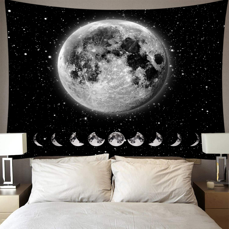Tapiz para colgar en la pared, tapiz de poliéster con estampado de estrellas y Luna, decoración de pared para el hogar, tapices psicodélicos: A4