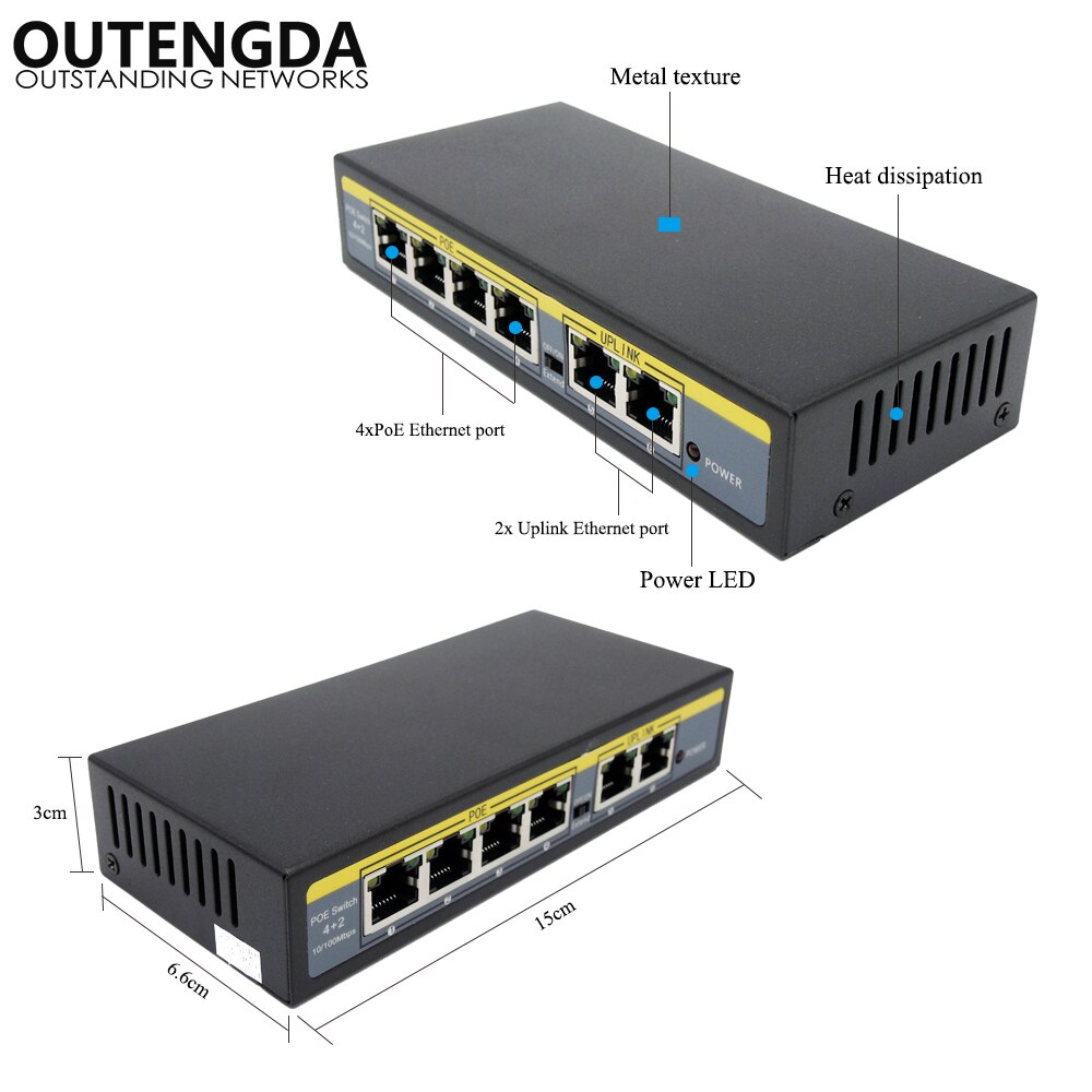 250M 90watt 6 Port 4 PoE Switch 802.3af 802.3at Power Over Ethernet Switch Injector for Wireless AP IP Phones Camera