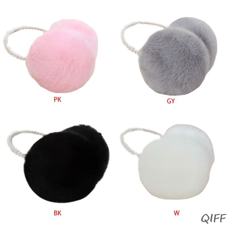 Women Girls Winter Fluffy Plush Earmuffs Imitation Pearl Beaded Headband Thicken Ear Warmer Princess Kids Party Styling Headwear