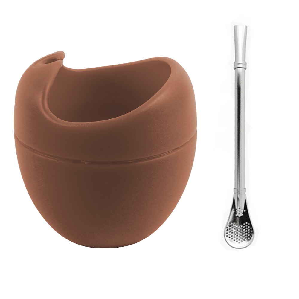 Silikoni yerba mate kuppi kalebas met bombilla stro bpa gratis 5oz silikoni bombillas yerba mate kuppi setti bpa free chrismas: Kahvia