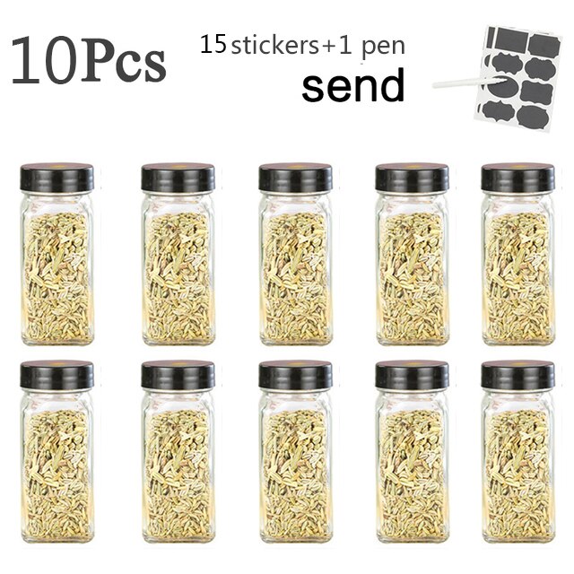 Meerdere Set Kruiden Potten Vierkante Glazen Container Kruiden Fles Keuken Outdoor Camping Kruiden Container Spice Container: 10pcs Black
