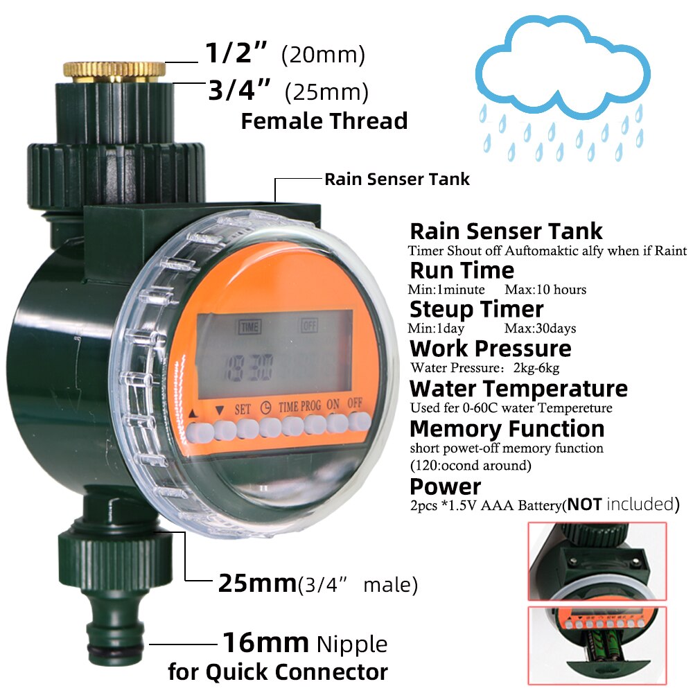 8-Typ Garden Automatic Watering Timer Drip Irrigation Digital Electronic Controller Rain Sensor Solar Greenhouse Sprinkler Timer: 1PC -D