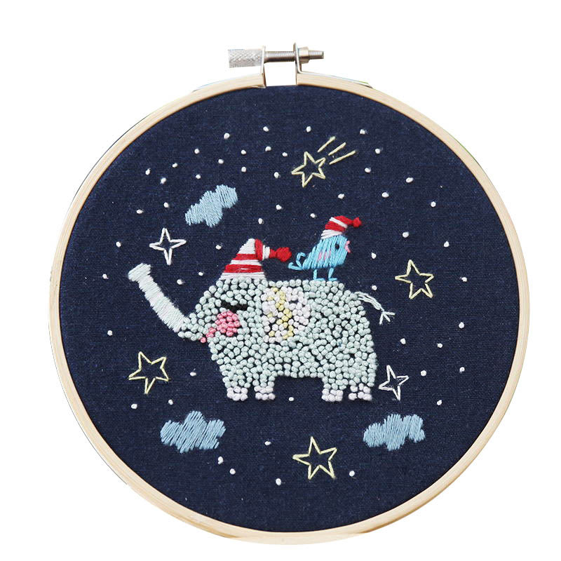 Söt tecknad djur diy broderade tillbehör kit stjärnserie broderimaterial paket hantverk broderi gör leveranser: Elefant
