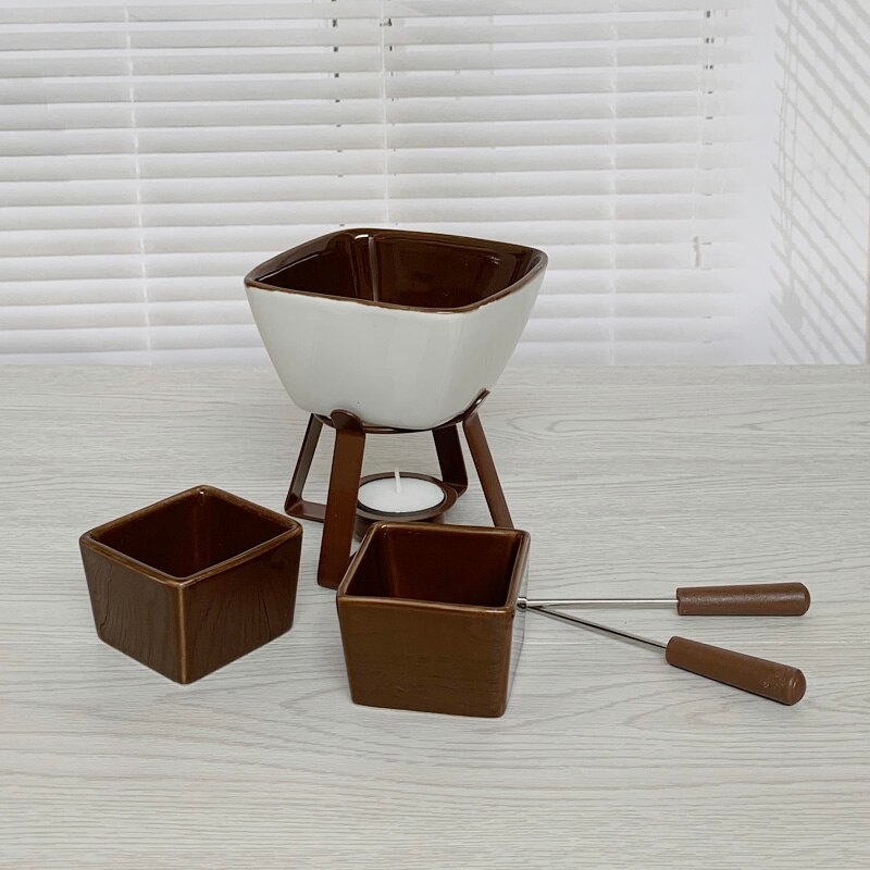 Fondue Pot Set, Glazed Ceramic Fondue Set for Chocolate Fondue or Cheese Fondue – Perfect Idea for Housewarming or Birthday