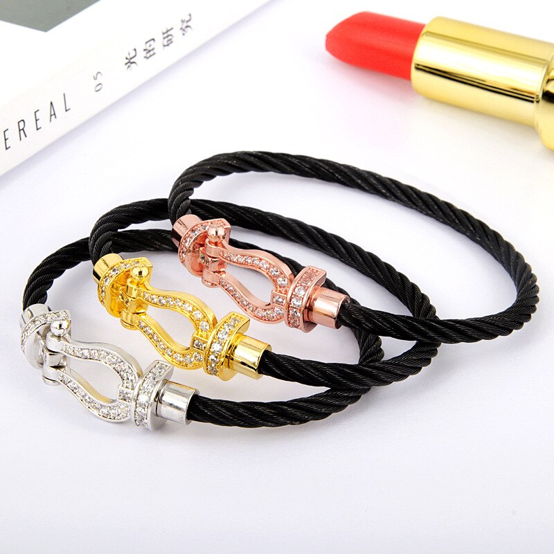 Titanium Steel Wire Rope Magnetic Buckle-encrusted Zircon Bracelet