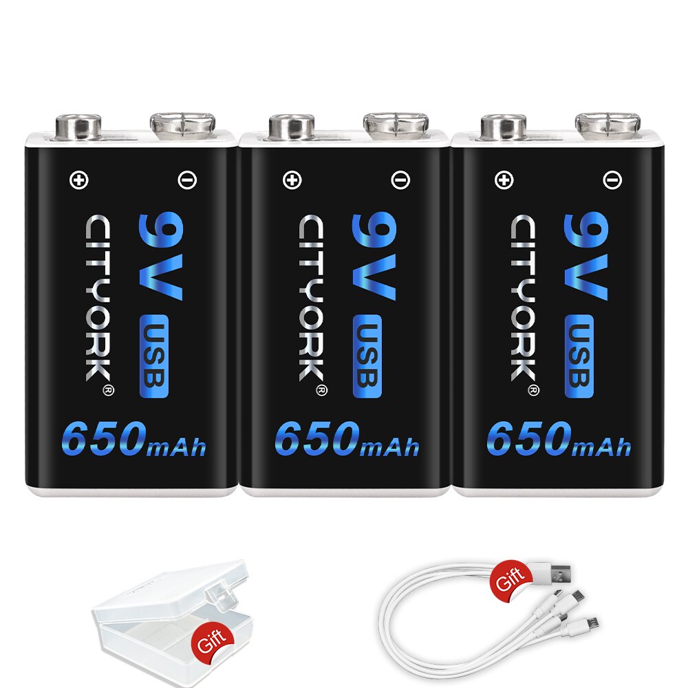 9V Li-ion Rechargeable Battery 650mAh micro USB 6F22 9v Lithium Battery for Microphone RC Helicopter Model Multimeter: 3pcs