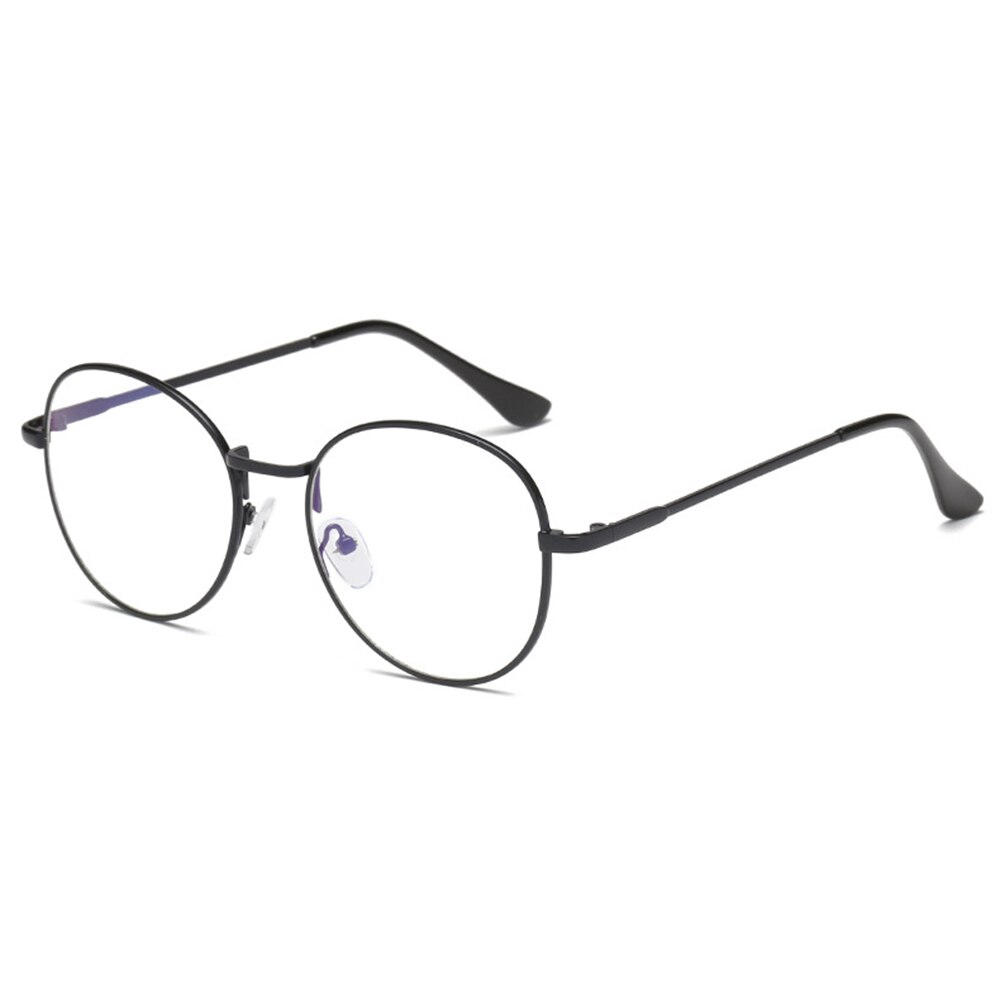 Retro anti blå lys brille ramme metal runde optiske briller linse almindelige briller briller til mænd kvinder unisex: Sort