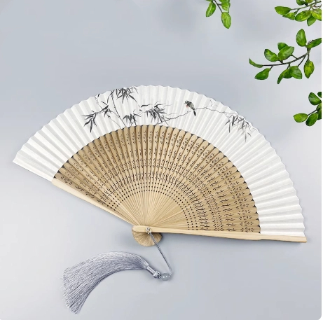 Abanicos de papel de baile, abanicos de mano portátiles Hanfu Bambou, abanico de papel exquisito Para mujeres, Ventilador de bambú clásico, Abanicos Para Boda de verano: Borgoña