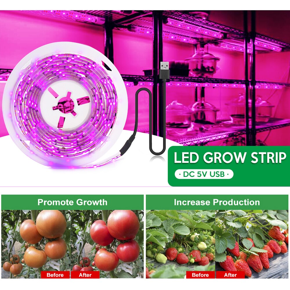 LED Grow Light Full Spectrum USB Grow Light Strip 0.5m 1m 2m 3m 2835 SMD DC5V LED Phyto Tape for Seed Plants Flowers Greenhouses