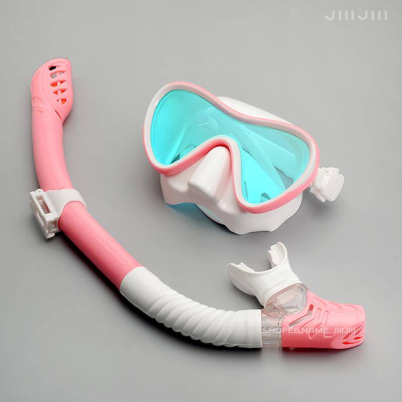 JUNHAIINS Professioneel siliconen duikmasker Ademhalingsbuis Anti-condens Gehard glas Zwemmen Snorke Set voor watersport: Marineblauw