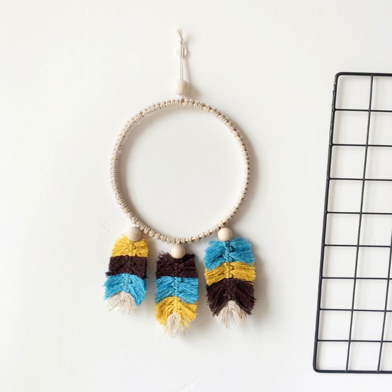 Atrapasueños nórdico hecho a mano de cuerda de algodón tejido, juguete atrapasueños de felpa, juguete decorativo para colgar en la pared para dormitorio de niños y niñas