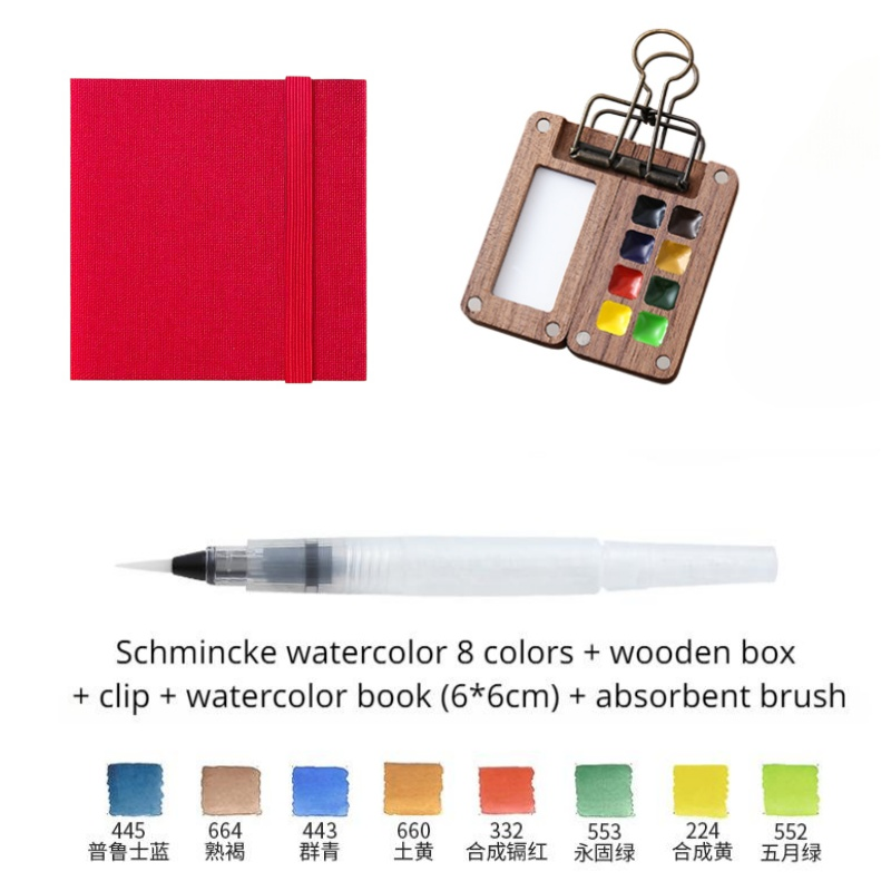 Portable Travel Watercolor Set Schmincke Watercolor 8 Colors Mini Walnut Paint Box Sketchbook Student Outing Art Supplies: Light Grey