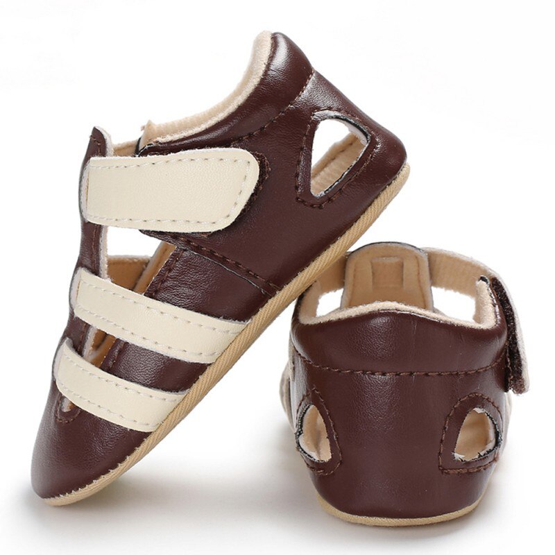 Summer Children's Shoes Kids PU Boys Baby Solid Breathable Buckle Hook Loop First Walker Walking Shoes