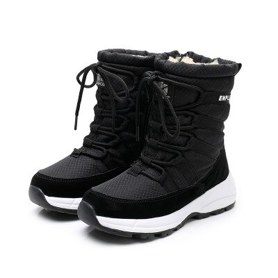 Herfst winter kinder sneeuwlaarzen kind waterdichte wol dikke warme schoenen voor meisjes jongens kind platform schoenen: Zwart / 30