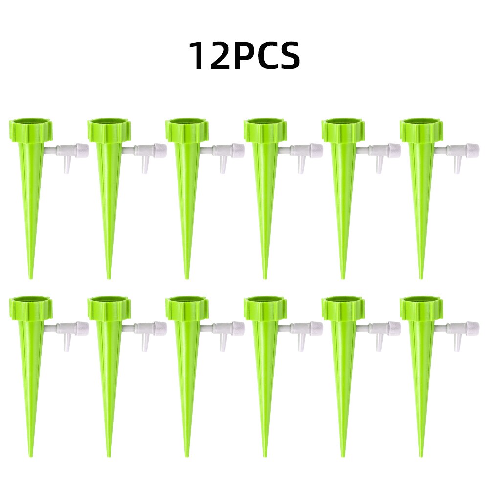 12/6pcs Self Watering Spikes Drip Irrigation System Automatic Watering Device Adjustable Plant Watering Tools for Garden Plants: 12 PCS Green