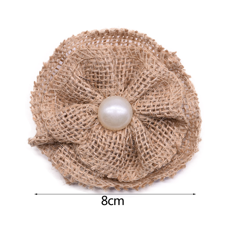 Têtes de roses artificielles en Jute, 5 pièces, fausses fleurs, Burlap, pour un mariage, un anniversaire, un mariage, un accessoire artisanal bricolage-même: A03-8cm-5pcs
