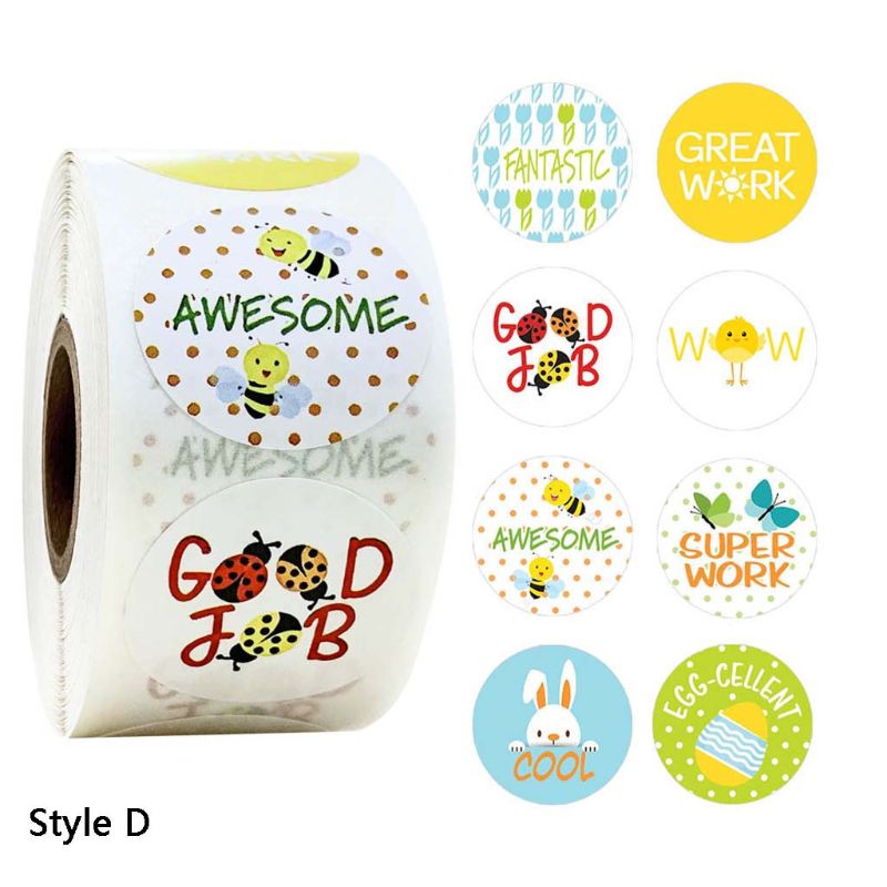 500pcs/roll Cartoon Animal Reward Stickers Diary Scrapbooking Teacher Incentive: D