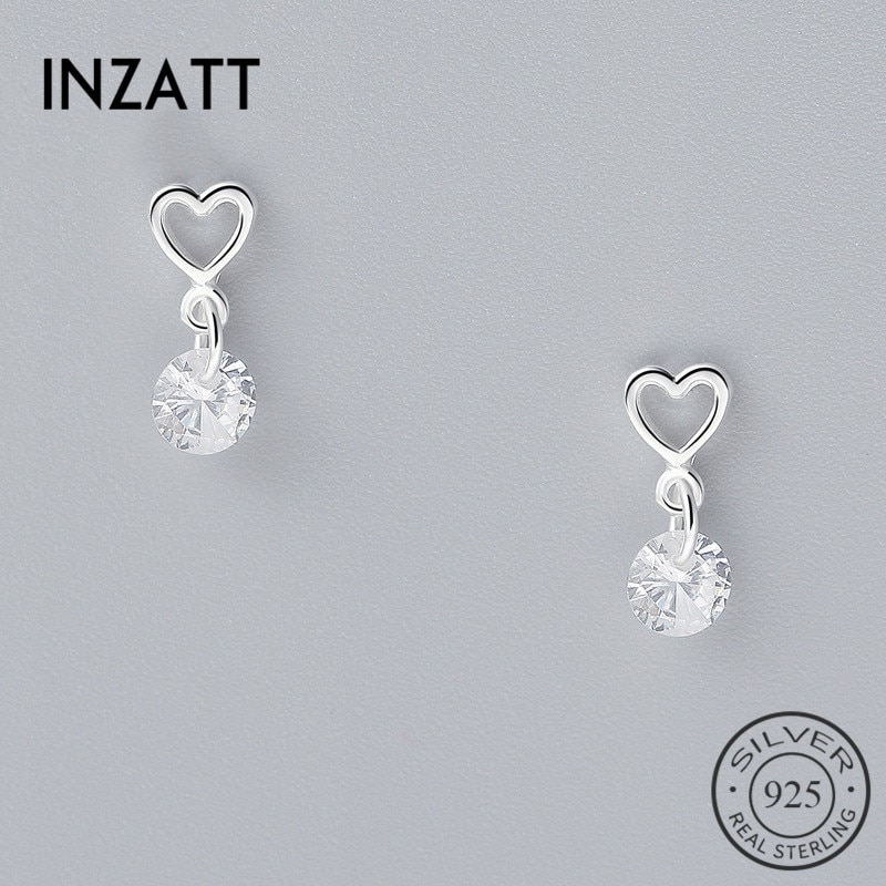 INZATT Style Real 925 Sterling Silver Crytal Heart Dangle Earrings Romantic Style For Women Accessories Jewelry