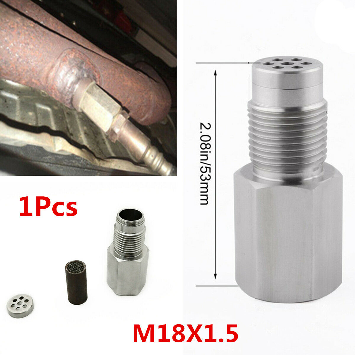 1 Piece Car Oxygen Sensor Extender Spacer Adapter M18X1.5 Bung Catalytic Converter Engine CEL O2 Eliminator Stainless Steel