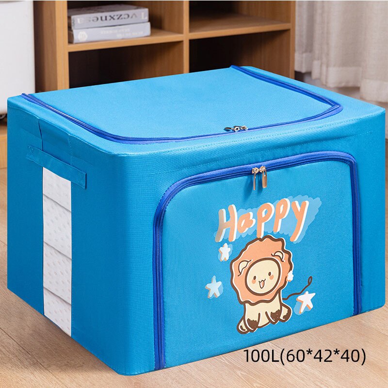 Cartoon foldable storage box household clothes quilt storage box large Oxford Bubner box storage box: blue100L-60-42-40