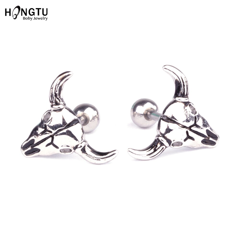 HONGTU 1 PC bull Cartilage Earring Stud Ear Helix Piercing Jewelry Tragus Copper Earrings Stud women men body Jewelry 16g