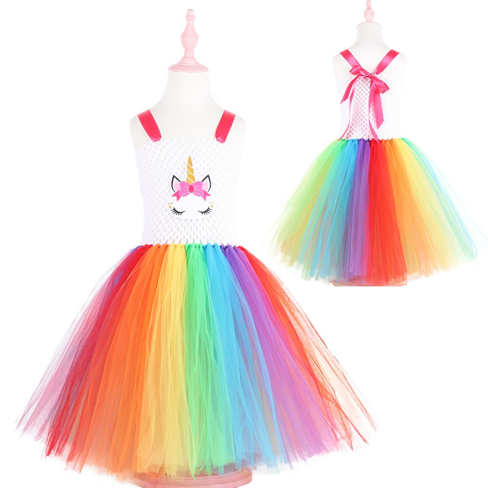 Halloween unicorn girls rainbow skirts princess dress children dance performance wedding flower girl dress costume