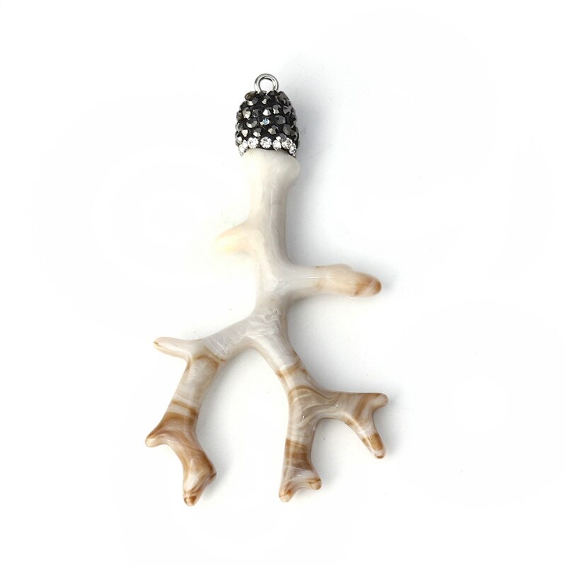 Doreen Box Acrylic Micro Paved Pendants Antler Branch Clear Rhinestone Jewelry 68mm(2 5/8&quot;) x 37mm(1 4/8&quot;), 2 PCs: Light Brown