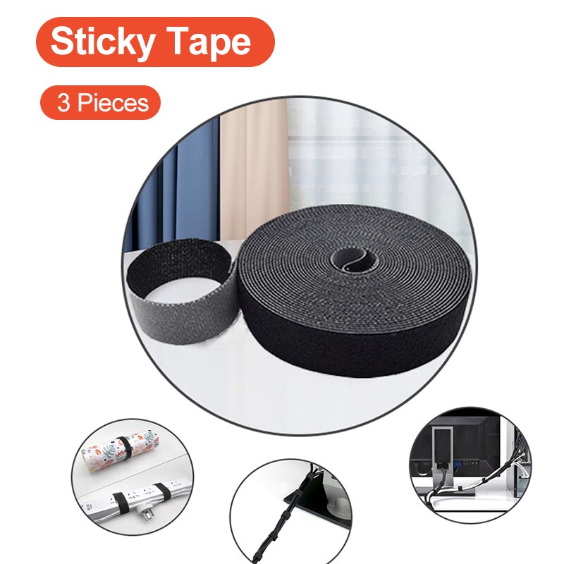 Black nylon power harness storage belt self-cut Velcro data cable storage and sorting self-adhesive strapping cable