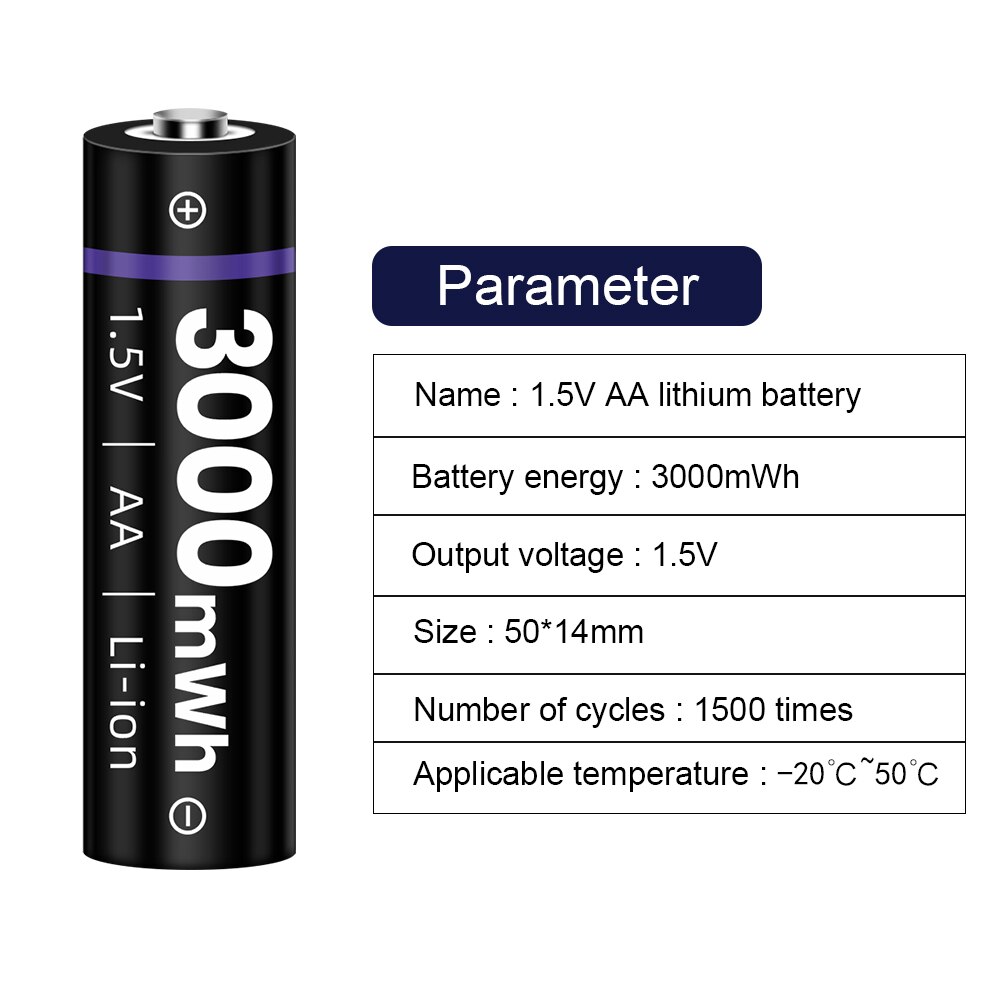 100% 1.5v AA rechargeable battery 3000mwh li-ion lithium ion AA 2A batteries for toys camera flashlight