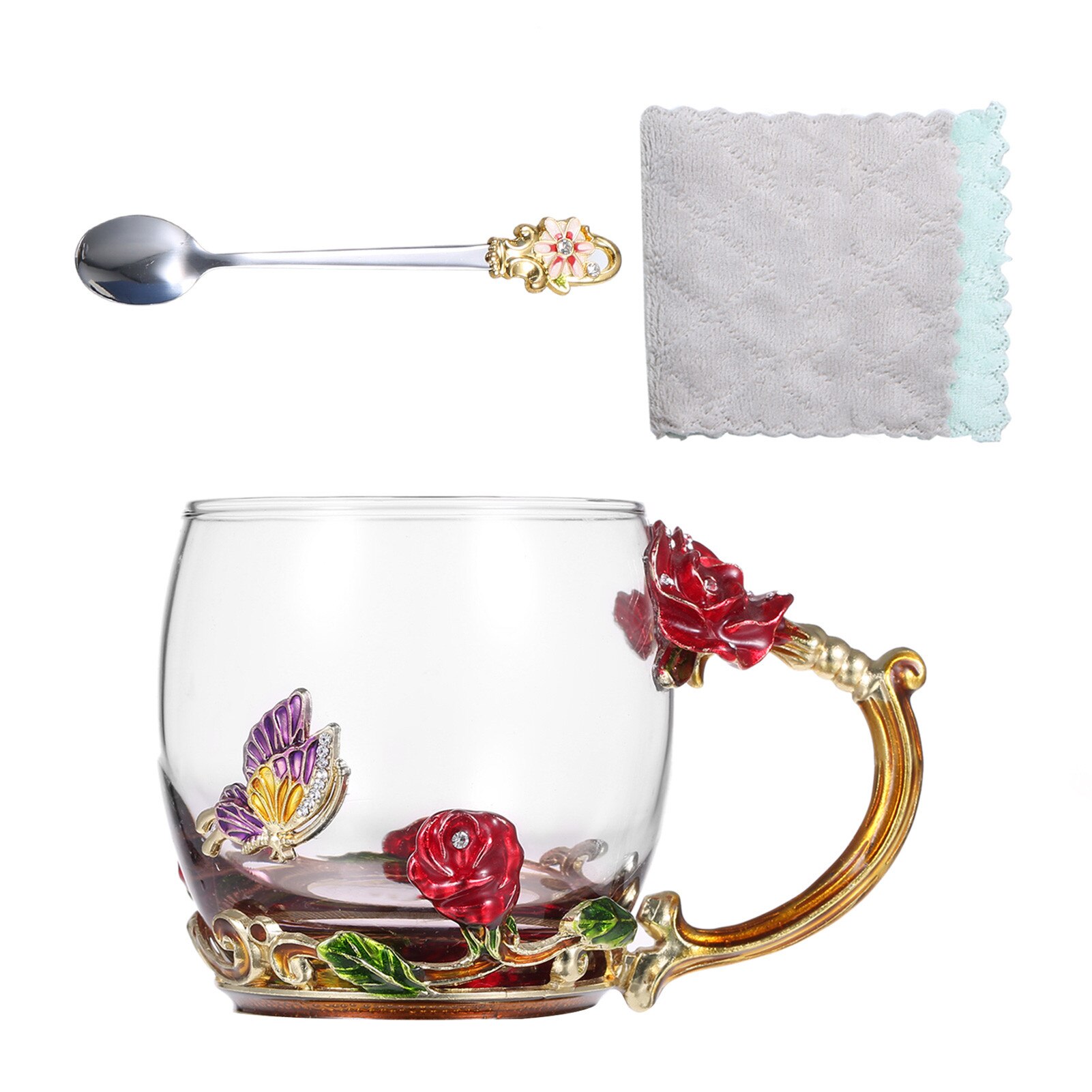 Enamel Technology Enamel Chrysanthemum Glass Color Tan Thickened Glass Coffee Cup Yogurt Cup Perfect Drinking Tool