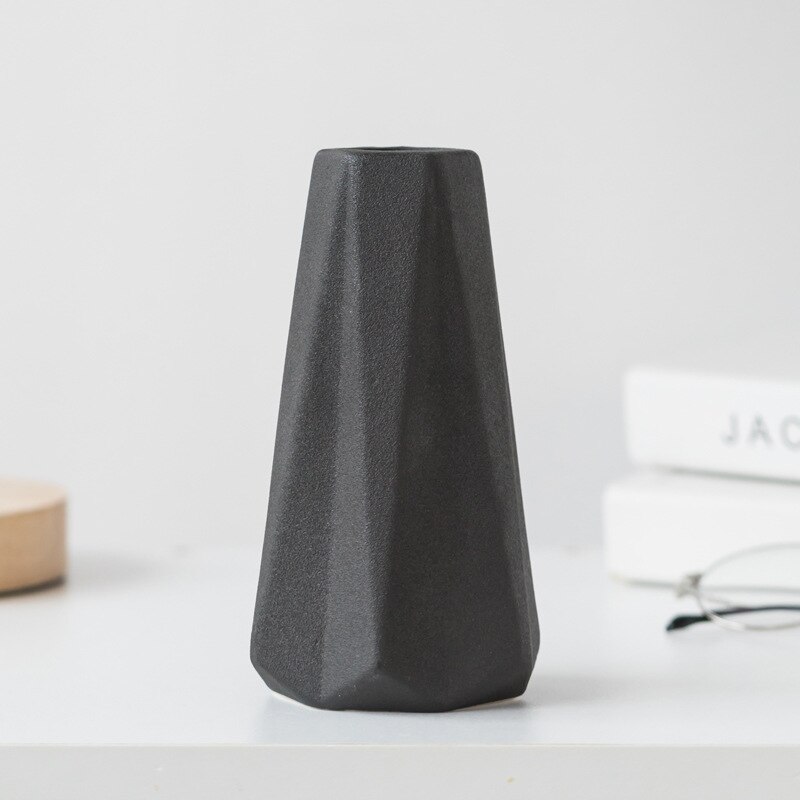 Keramisk vase boligindretning groft keramik diamant origami bred mund morandi enkel moderne stue tv skab sort blå: Sort