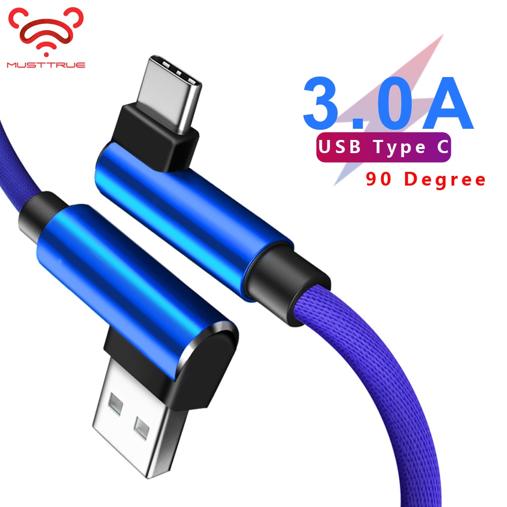 MUSTTRUE 90 Graden USB Type C Snelle Oplaadkabel voor Xiaomi Note 8 pro Samsung a50 Oneplus Charger Usb- C Datakabel type c Draad