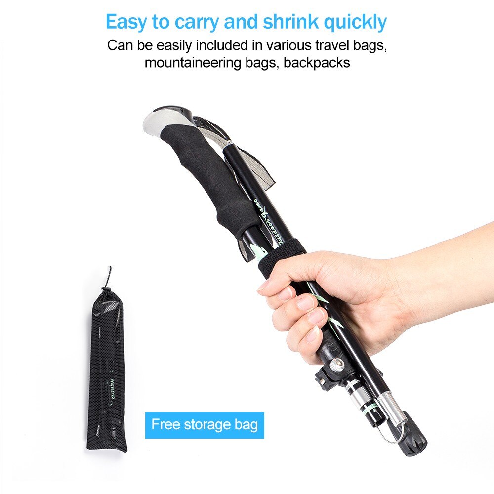Outdoor Walking Stick Hiking Trekking Poles Ultralight Nordic Walking Pole Telescopic Crutches Antishock EVA Handle Folding Cane