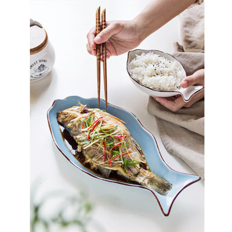 Ceramic Fish Serving Plate Hotel Restaurant Home Fish Shape Dish Fruit Salad Plate Dinner Rectangle Sushi Dessert Tray