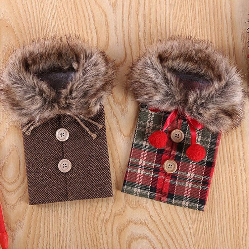 2 Stuks Kerst Trui Wijnfles Cover, Kraag En Knop Jas Wijnfles Trui Wijnfles Jurk Sets X