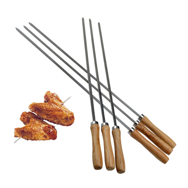 16.5in 42cm träbbq shish kebabspett rostfritt stål grillpinnar grillspett grill kabob nål värmebeständighet