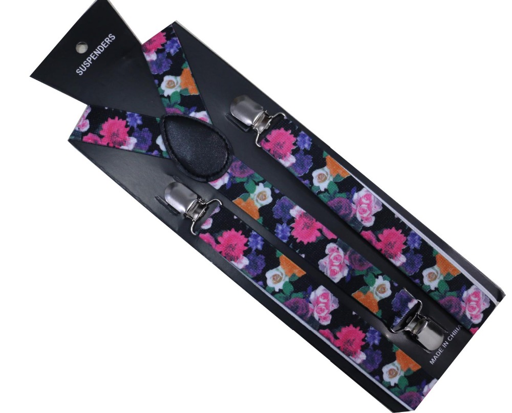 Fashionable 1 Inch Wide Adult Adjustable Clip On Floral Suspenders Flower Braces For Womens Ladies