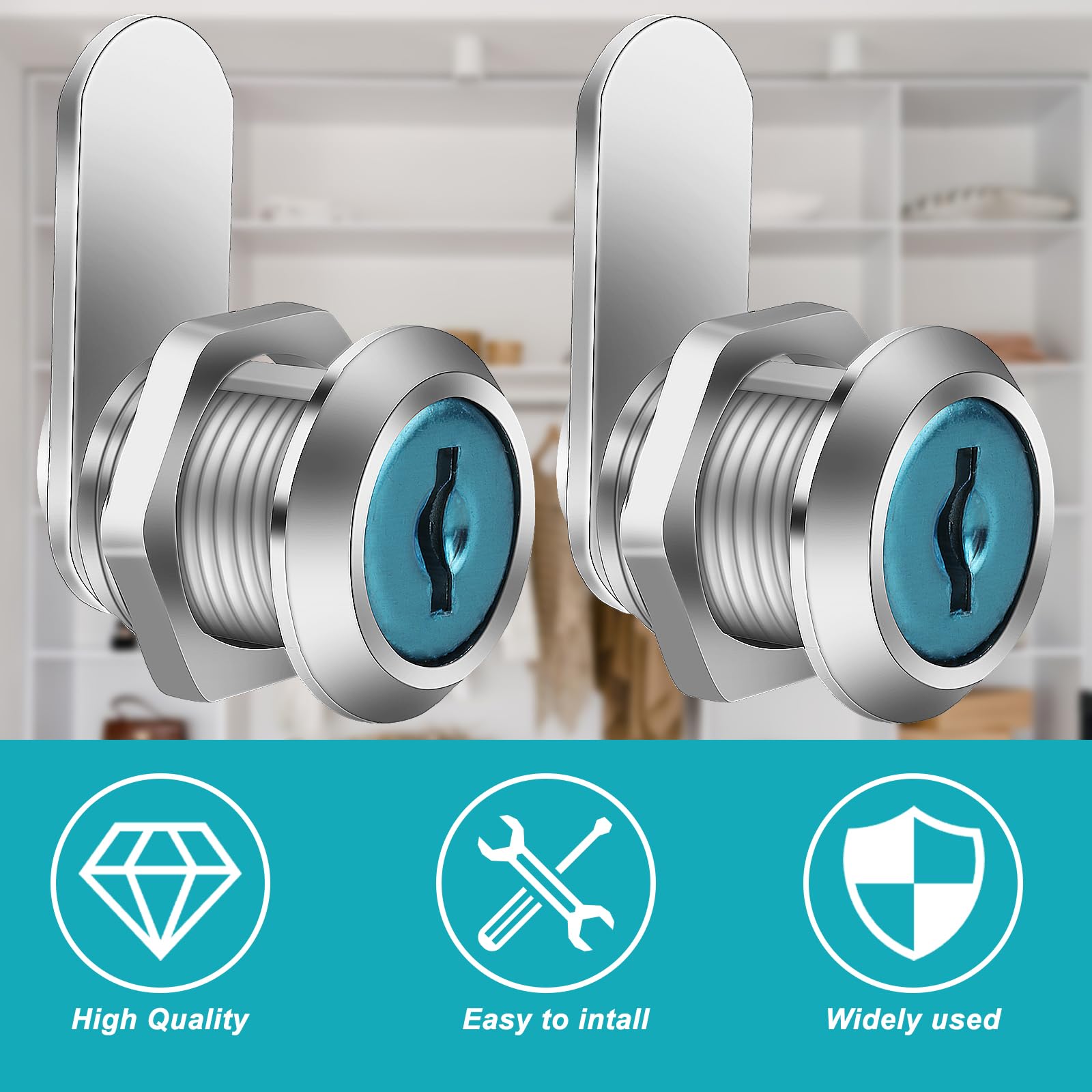 16/20/25/30mm Cam Lock Set Door Cabinet Mailbox Drawer Cupboard Locker Etc,It Comes with 2 Keys and 4 Different Lock Plates