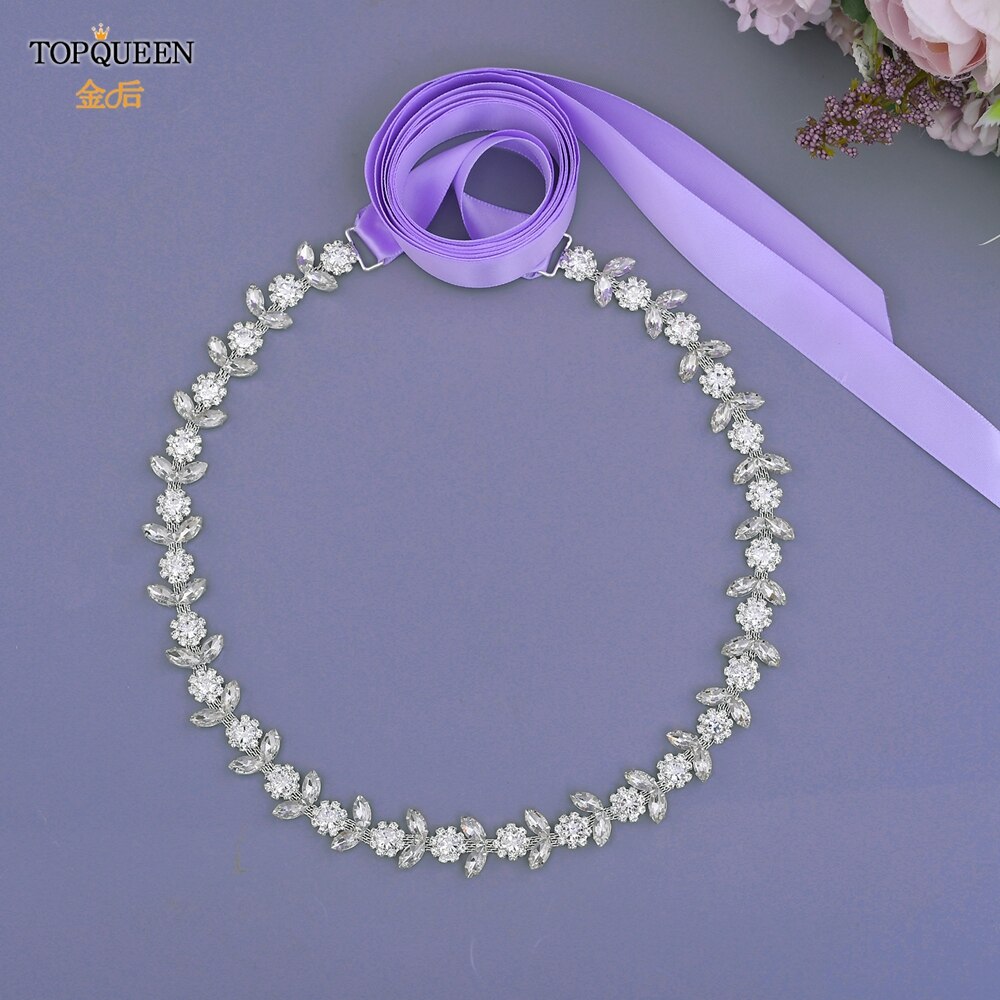 TOPQUEEN Luxus Strass Gürtel Hochzeit Gürtel Diamant Braut Gürtel Schärpe Hochzeit Zubehör Abend Party Band Gürtel Schärpe S440: Lavendel