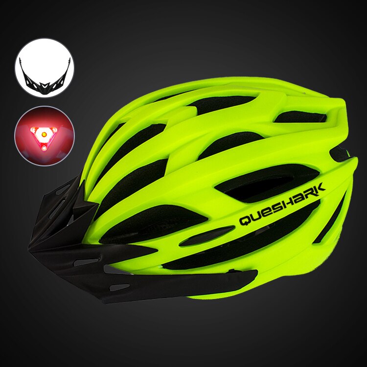 QUESHARK Männer Frauen Ultraleicht Radfahren Helm LED Rücklicht MTB Rennrad Fahrrad Motorrad Reiten Sicher Kappe Mit Sonnenblende: QE123 Grün