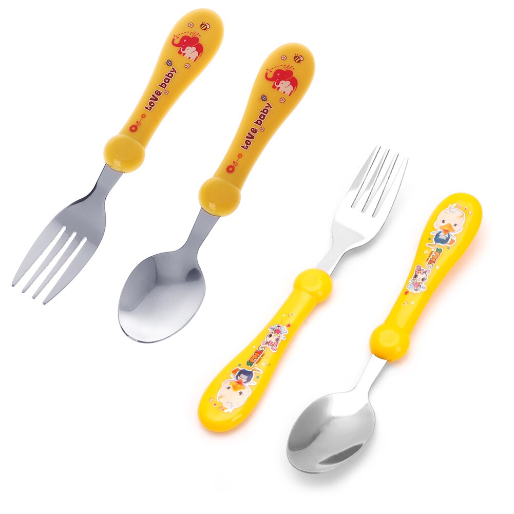Kids Baby Cartoon Vork En Lepel Set Servies Rvs Vorken + Lepels 97BD: Yellow