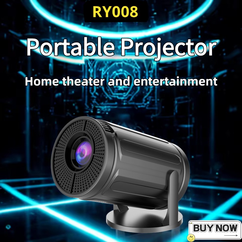RY008 1080P Full HD Mini Projector, 4K Supported 200ANSI Lumens WiFi Bluetooth Portable Outdoor Projector with 4D Keystone