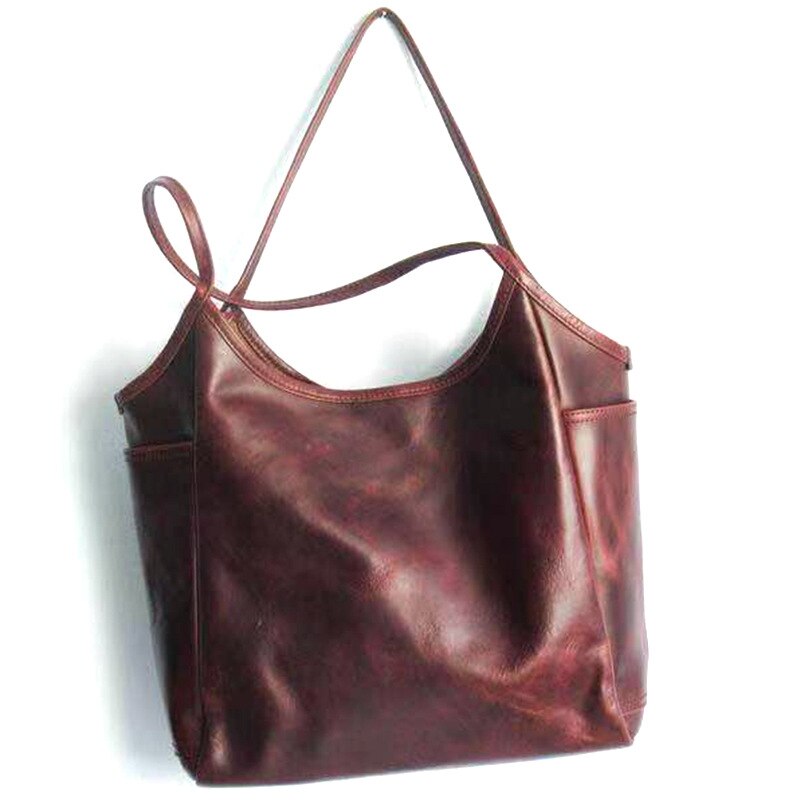 Sac à main rétro à grande capacité pour femmes, sac à bandoulière tendance, couleur unie, été: Dark brown