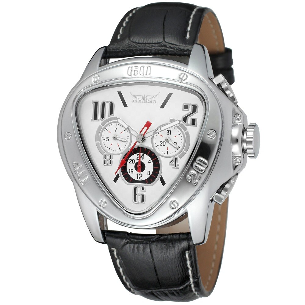Jaragar-reloj mecánico automático para hombre, cronógrafo con correa de cuero, esfera triangular única, deportivo, Masculino: white