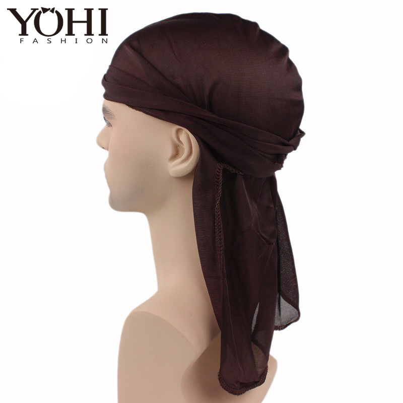 Satin Durag men Stretched Cap Hip Hop Du Doo Rag Hat Tie Down tail for men hair accessori hair accessories: coffee