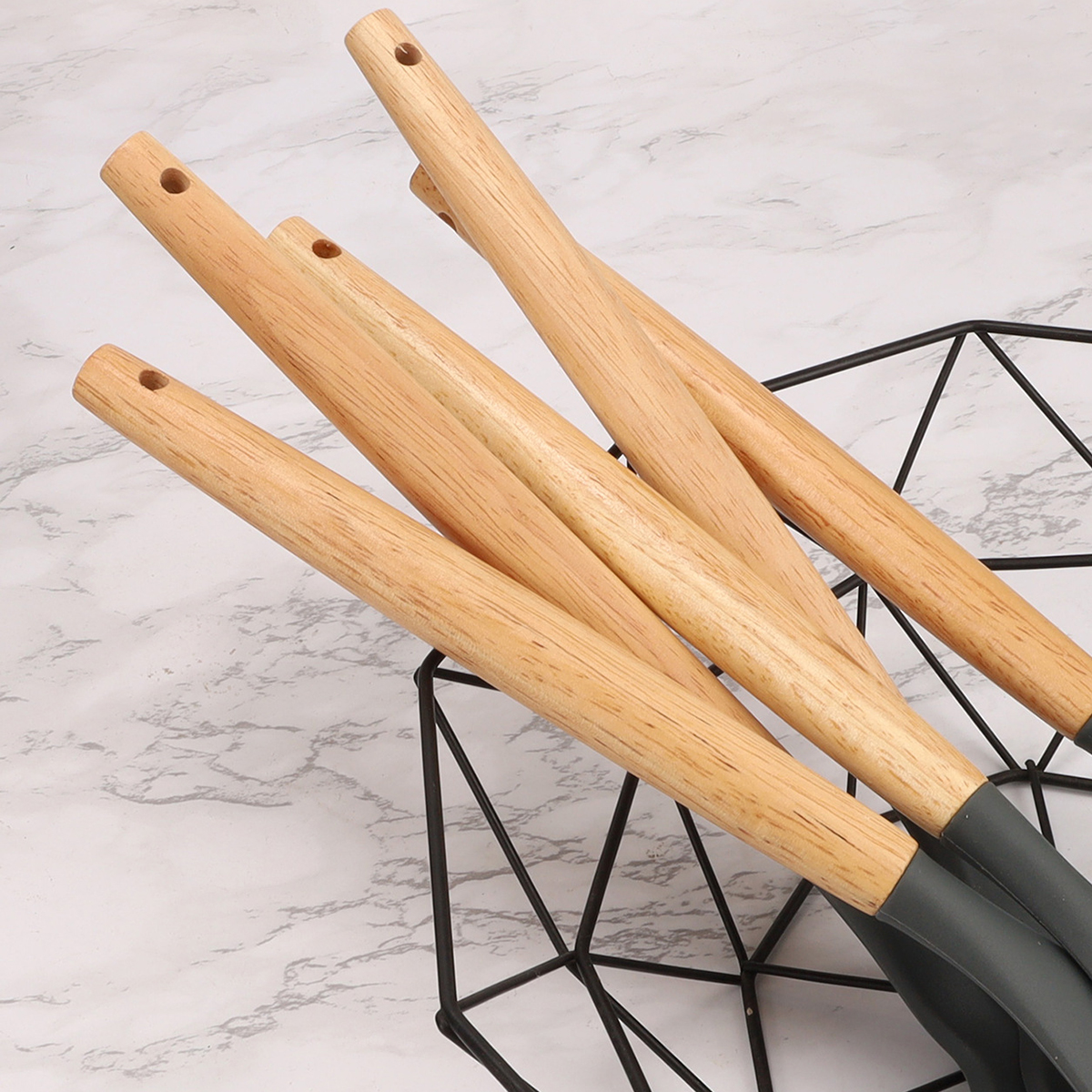 12 Stuks Siliconen Keukengerei Spatel Schop Soeplepel Koken Tool Met Opslag Emmer Non-stick Houten Handvat Keuken gadgets