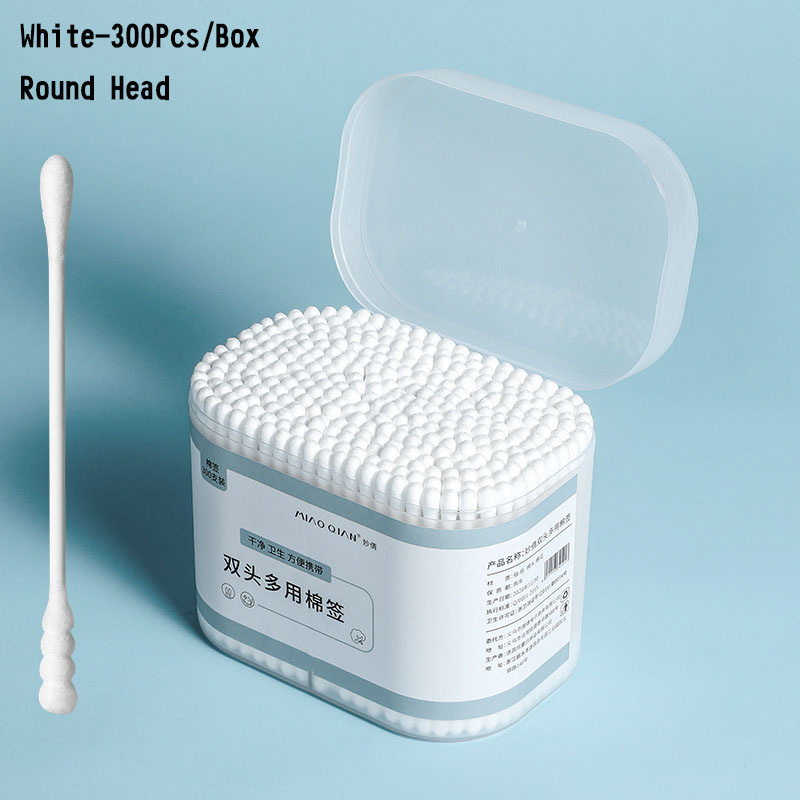 100 200 300 Stks/doos Dual Heads Wattenstaafjes Voor Kinderen Volwassen Gezondheidszorg Gereedschap Pluizende Wegwerp Knoppen Makeup Neus oren Schoonmaken: White-2 300 Pcs