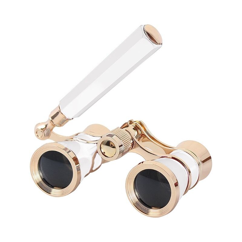 Mini-beskyttende vintage brille kikkertteleskop med håndtag: Hvid
