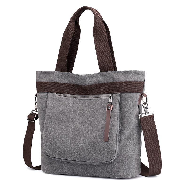 D&T One Shoulder Casual Bags Women Solid Canvas Waterproof School Student Light Zipper Pocket Inside Bags: gray